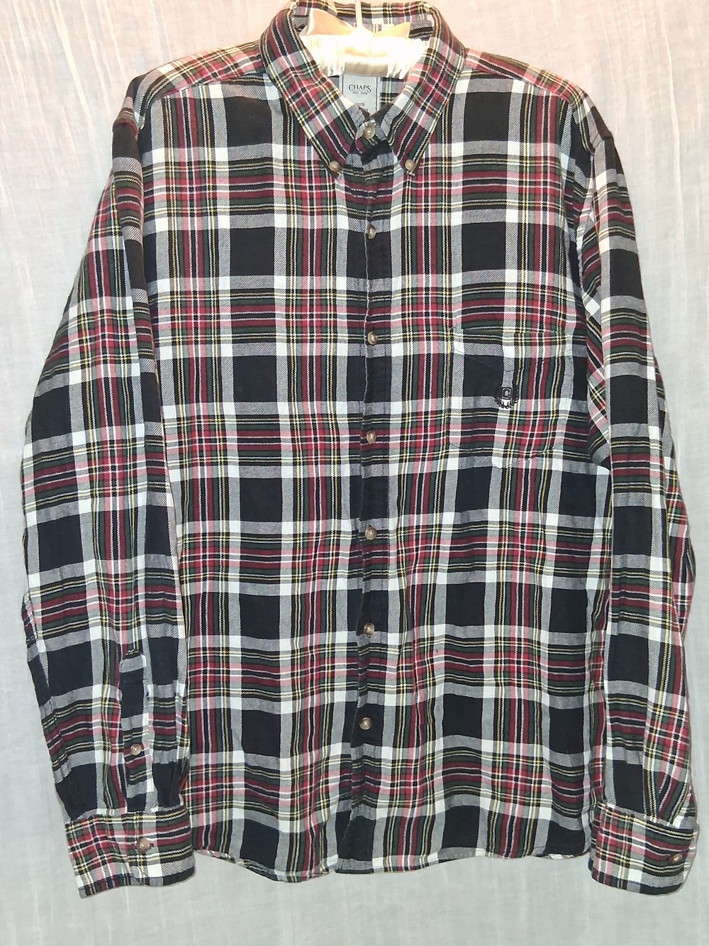 Chaps Men's Plaid Button-Down Flannel Shirt - Black/Red/White